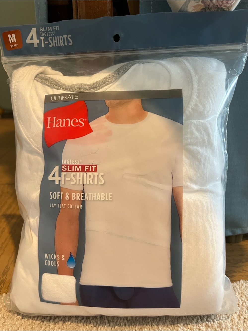 Hanes Men’s White Slim Fit Tagless Crew T-Shirts - 4 Pack
